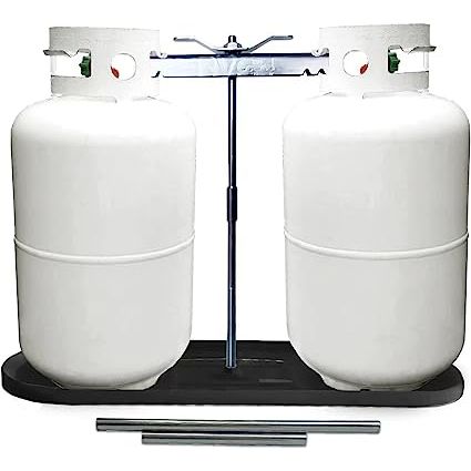 Introducing our durable and versatile propane tank mounting rack! Designed to securely hold two 20, 30, or 40-pound tanks, this rack is the perfect solution for safely storing your propane cylinders.