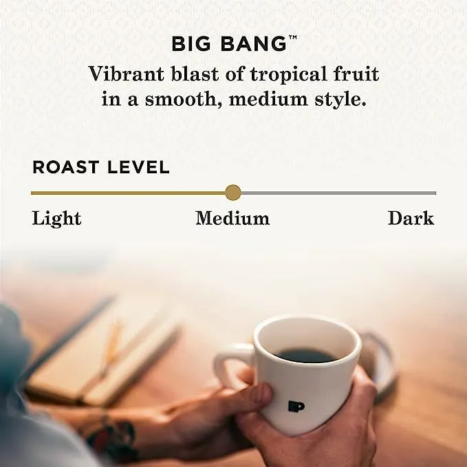 Peet's Coffee is renowned as a top-tier brand in the coffee industry, offering an extensive range of exceptional coffee products. Among its highly favored offerings is the Big Bang blend, available in the form of Medium Roast K-Cup Pods tailored for Keurig Brewers. Crafted with utmost precision, this medium roast coffee is exclusively designed to infuse perfection into your cups when brewed with Keurig machines.