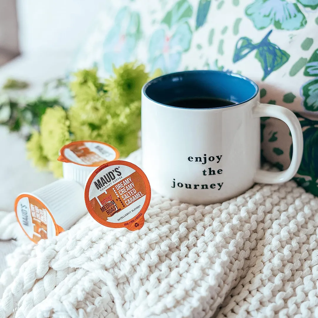 In essence, Maud's Salted Caramel Coffee (Dreamy Creamy Caramel), 100ct, offers a premium coffee experience that is both convenient and eco-friendly. With its dedication to sustainability through solar energy production and recyclable pods, this coffee is the perfect choice for those who appreciate a satisfying cup with a conscience. Compatible with KCup machines, it ensures hassle-free brewing for busy coffee enthusiasts. Trust in Maud's commitment to quality and savor the heavenly blend of salted caramel flavor and 100% Arabica coffee beans in every sip. Description by ChatGPT.