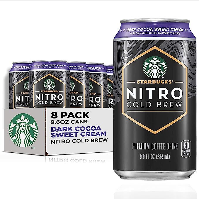 Indulge your taste buds with our irresistible Starbucks Nitro Cold Brew in Dark Cocoa Sweet Cream flavor. Specially designed for coffee aficionados, this delightful treat is now conveniently available in a pack of 8 cans, each containing a generous 9.6 ounces of cold brew.