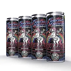 Introducing our exquisite Electric Unicorn Cold Brew! This enchanting beverage is a harmonious fusion of 100% cold brewed coffee and the nostalgic flavors of fruity breakfast cereal. With each sip, immerse yourself in a whimsical journey, soaring through colorful rainbows on the back of a majestic unicorn.