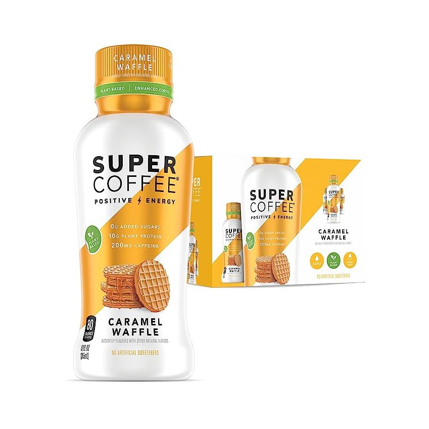 Super Coffee, a beloved brand known for its extensive range of plant-based keto protein coffee drinks, has introduced an exceptional product: Super Coffee in the delightful Caramel Waffle flavor. Coming in a convenient 12 fl oz bottle and available in packs of 12, this beverage is a favorite among health-conscious individuals.