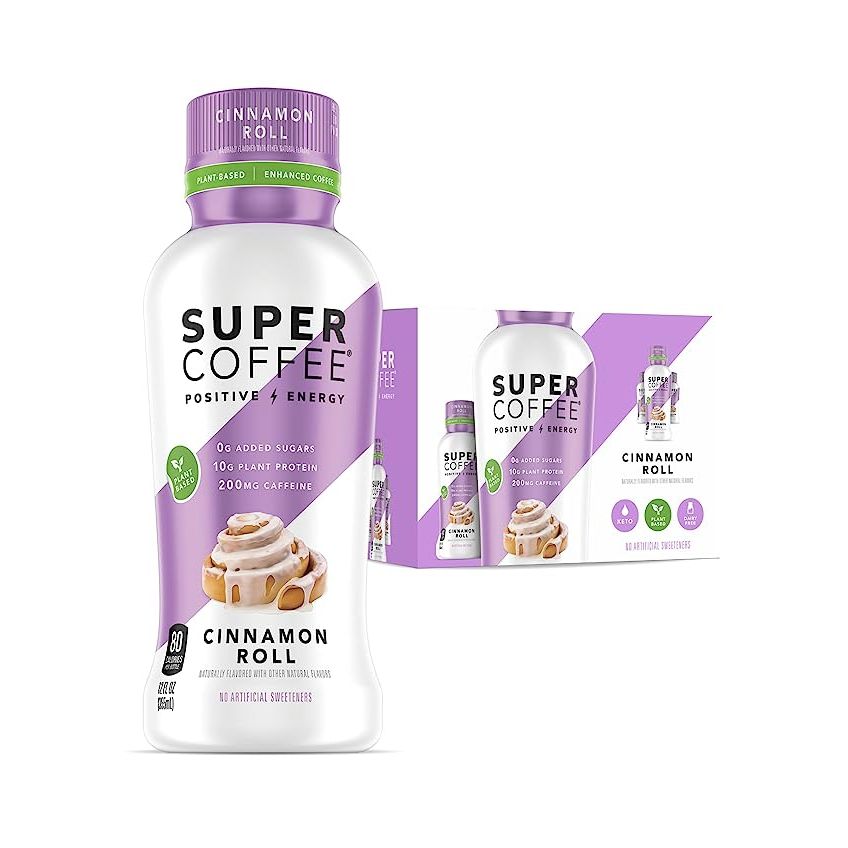 Super Coffee presents a delectable fusion of coffee and plant-based keto protein in their popular beverage. In particular, their Cinnamon Roll flavor is available in a convenient 12 fl oz size, packaged in a set of 12 bottles. 
One of the standout features of Super Coffee is its impressive nutritional profile.