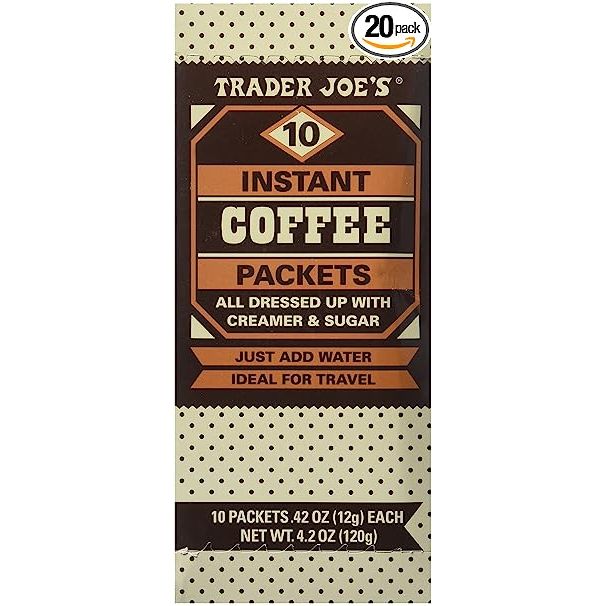 Trader Joe's Instant Coffee Packets with Creamer & Sugar are a convenient and delicious way to enjoy a coffee fix on the go. Each pack comes with 10 individual serving-sized packets that are perfect for travel, the office, or a quick pick-me-up at home.