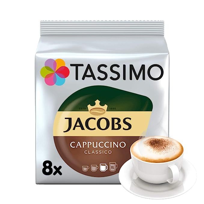 Tassimo GERMAN Jacobs Cappuccino Classico is a top-rated coffee drink with a smooth and rich flavor that originated in Germany. This popular beverage is loved by coffee enthusiasts worldwide, thanks to its delightful balance of premium coffee and creamy milk foam. Made with high-quality ingredients, this imported coffee blend guarantees a consistently superior taste.

With its convenient single-serve pack, Tassimo GERMAN Jacobs Cappuccino Classico offers an hassle-free way to enjoy an authentic German cappuccino experience. Imported from Germany and now available for shipping from the USA, this product allows coffee lovers to indulge in the velvety goodness of this classic drink without any inconvenience.

Preparing a perfect cup of cappuccino has never been easier. Compatible with the Tassimo brewing system, this Tassimo coffee variety ensures optimal brewing conditions and precise measurements through its unique barcode technology. With just a simple push of a button, you can enjoy a flavorful and consistent cup of cappuccino right in the comfort of your own home.

Whether you start your day with a cup of coffee or want to treat yourself to a comforting beverage, Tassimo GERMAN Jacobs Cappuccino Classico is the ideal choice for all coffee lovers. Its smooth texture and rich flavor make it a delightful drink to savor alone or enjoy with friends and family. Indulge in this premium coffee beverage imported from Germany and experience the true taste of a classic cappuccino.