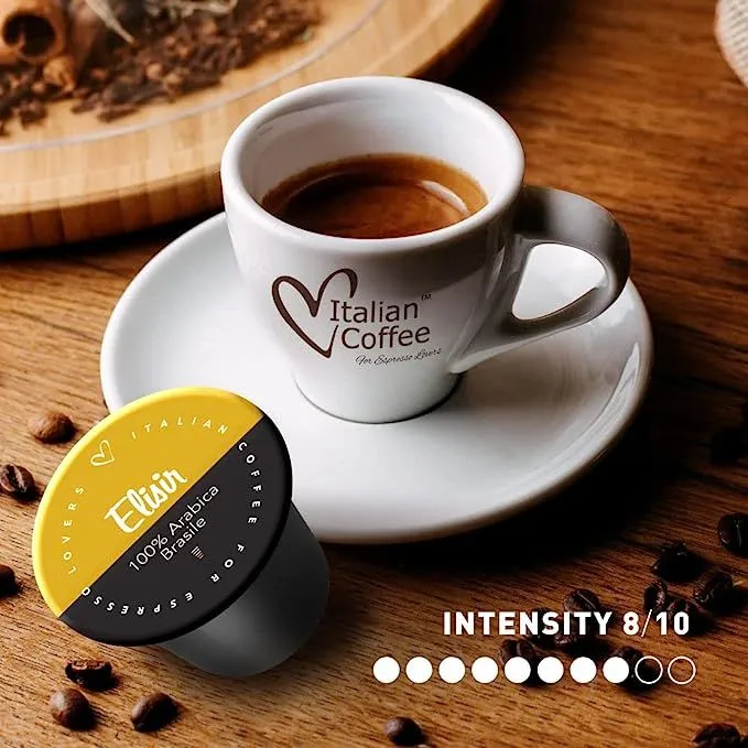 Every single-use pod harbors a perfectly balanced blend of premium coffee beans, resulting in an aromatic and robust espresso. The Elisir espresso blend, known for its powerful and well-rounded flavor profile, caters to those who appreciate a strong and deeply satisfying cup of coffee. Whether you desire a quick morning boost or a delightful respite, these capsules offer a swift and effortless solution.