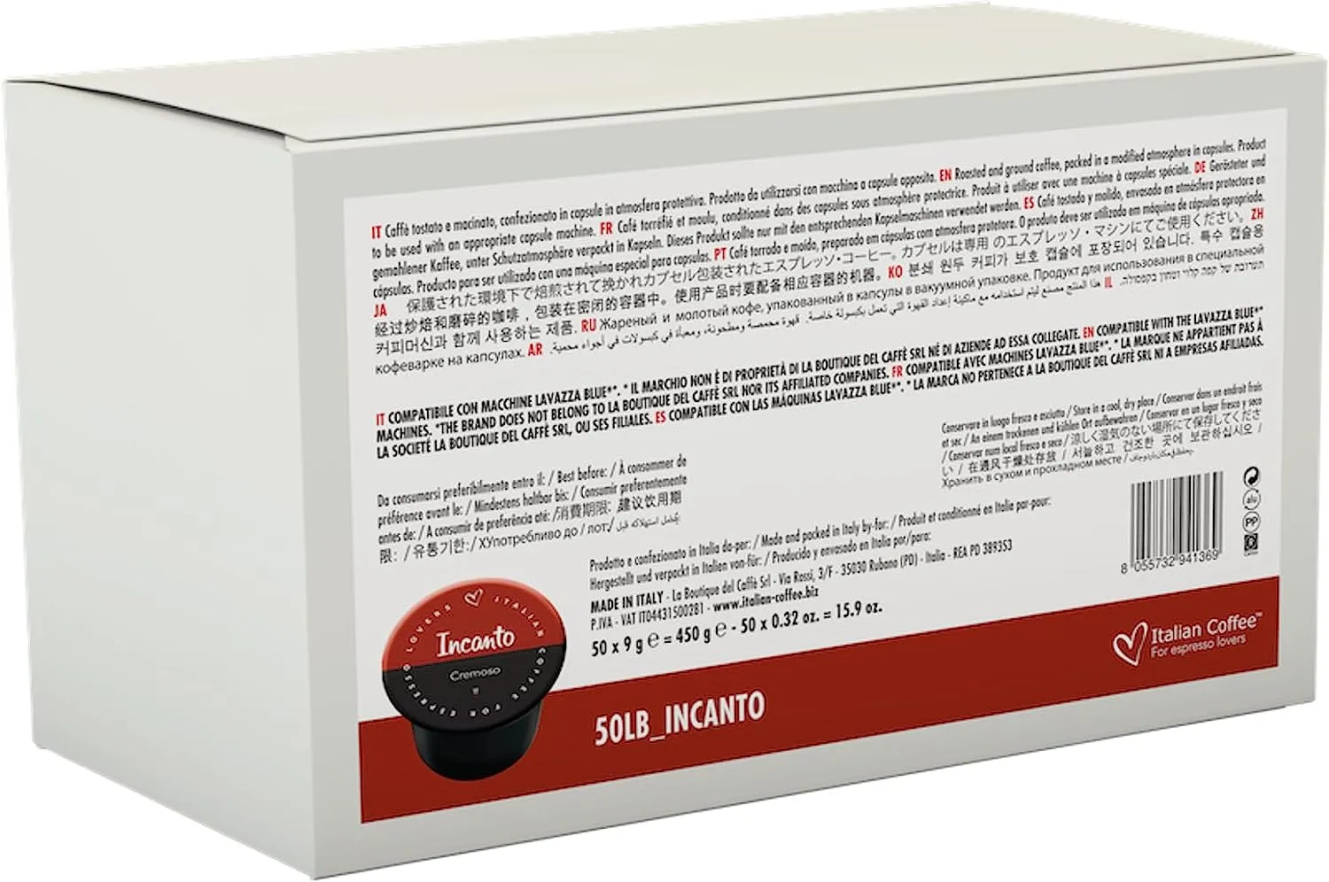 5 50-pack of Delicitaly Italian Coffee capsules for Lavazza BLUE and Lavazza EXPERT, containing Single Espresso pods (50 pods of Incanto espresso)
