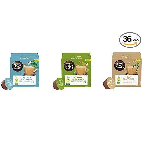 The Nescafe Dolce Gusto Plant Based Flat White Vegan is a delectable option for individuals embracing a vegan lifestyle. Included in each purchase are 12 capsule pods featuring three distinct flavors: Coconut, Almond, and Oat.