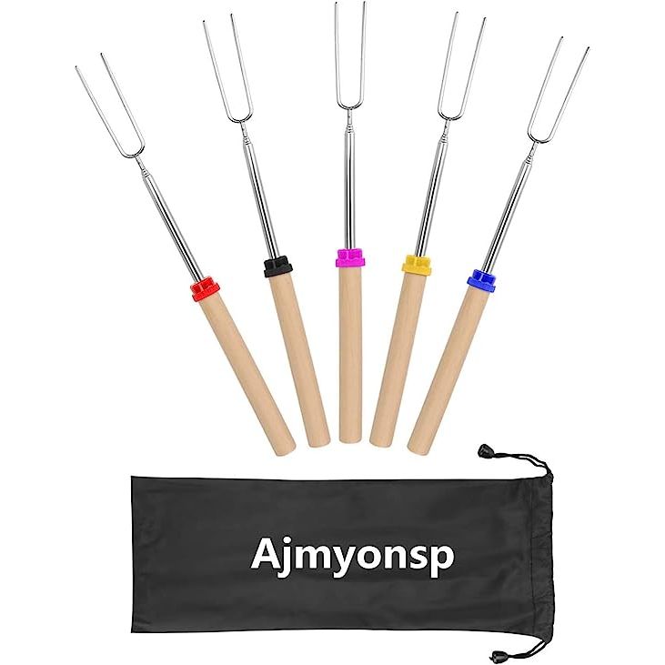 1 Ajmyonsp Roasting Sticks Fire Pit - Campfire Skewers Extendable Forks 5 Pack