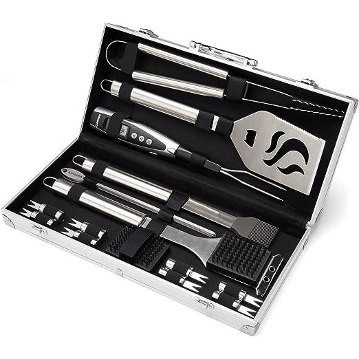 Upgrade your grilling experience with the Cuisinart CGS-5020 BBQ Tool Aluminum Carrying Case. This deluxe grill set includes 20 essential pieces that cater to the needs of outdoor cooking enthusiasts. Crafted with durability and functionality in mind, each tool guarantees a successful grilling session every time.
The aluminum carrying case offers a