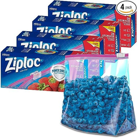 Ziploc Gallon Food Storage Slider Bags are the ultimate solution for convenient and durable food storage. With their innovative Power Shield Technology, these bags offer enhanced durability that ensures your food remains fresher for longer. Each pack contains four boxes, totaling 104 bags, which can hold up to one gallon of food.