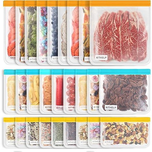 Experience versatility at its finest with KITHELP's reusable bags. The extra-large gallon bags are perfect for storing meats, frozen foods, and office supplies. The sandwich bags and medium snack bags are ideal for food, jewelry, cosmetics, toys, stationery, and travel items. These transparent bags allow you to see what's inside, making organization a breeze.