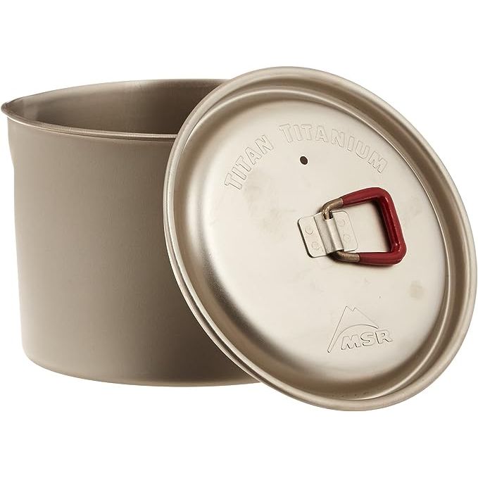 The MSR Titan Kettle is a popular camping and hiking cookware accessory.