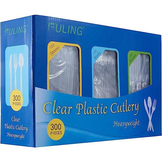 1 300 Piece Clear Plastic Cutlery Set - Disposable Silverware Combo Box, Heavyweight