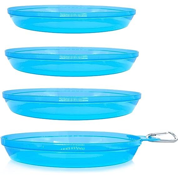 1 Zero Plates - 4-Pack of Stackable Nesting Plates - Camping Plates with Silicone Strap | Dishwasher-Safe Travel Mess Kit | Dinnerware for Camping, Backpacking, or RV (Blue Ice)