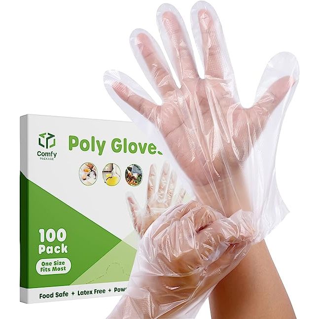 Disposable poly plastic gloves are an essential item in food preparation and service industries, ensuring optimal hygiene and safety standards. Comfy Package offers a pack of 100 of these gloves, which are latex and powder-free, making them suitable for those with latex allergies. These gloves are designed to fit most hand sizes comfortably.