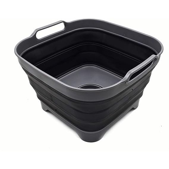 1 Collapsible Dishpan with Draining Plug - Foldable Washing Basin