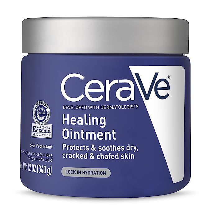 The CeraVe Healing Ointment is a skin protectant that provides temporary relief for dry, cracked, chapped, and chafed skin, especially during the winter months. This non-comedogenic ointment keeps your skin moisturized throughout the day without clogging your pores.