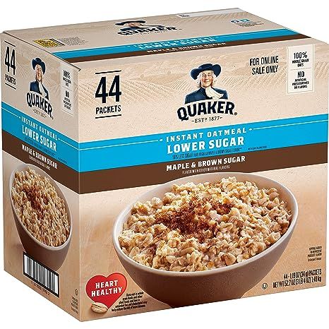 Elevate your morning routine with Quaker Instant Oatmeal Lower Sugar in a delightful Maple & Brown Sugar flavor.