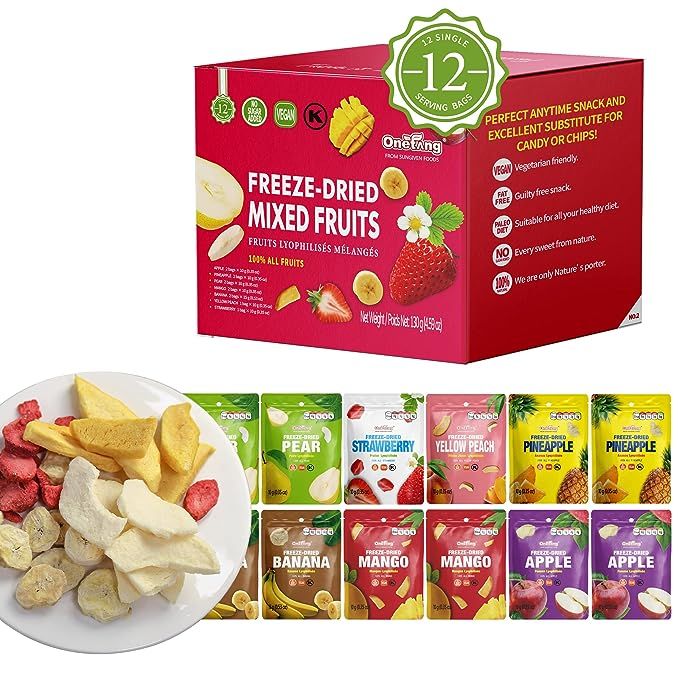 Discover a world of flavor and convenience with our irresistible freeze-dried fruit. Each box is filled with 12 single-serve bags of hand-sliced, top-quality fruits that are bound to satisfy your cravings.