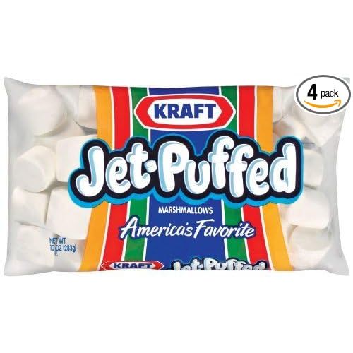 In the world of sweet treats, marshmallows have an unquestionable place. One iconic brand that has been satisfying our taste buds for years is known for its fluffy and indulgent marshmallows. We're talking about the Kraft Jet-Puffed Original Marshmallows!

These delightful treats come in a convenient pack of four 10 oz bags. Kraft, a well-established and reputable food company, has crafted these marshmallows to perfection. While we can't mention the product's name, the packaging and brand speak for themselves when it comes to quality and flavor.

What makes Kraft Jet-Puffed Original Marshmallows so special? First and foremost, it's their texture. These marshmallows are incredibly soft and fluffy, making them perfect for roasting and toasting over a campfire. They also melt beautifully, making them an essential ingredient in countless recipes, from s'mores to hot cocoa.

These marshmallows are not just a hit with kids but loved by people of all ages. Whether you want to enhance your desserts, add an extra touch to your hot drinks, or indulge in a sweet snack, these marshmallows are an ideal choice. They offer a satisfyingly sweet taste that is not overpowering, making them versatile enough to complement many flavors.

Whether you're a novice or an experienced cook, these marshmallows can be the perfect addition to your culinary creations. They're incredibly versatile, allowing you to experiment and get creative in the kitchen. From topping off cakes and cupcakes to mixing them into homemade ice cream and fudge, the possibilities are endless.

When it comes to ingredients, Kraft Jet-Puffed Original Marshmallows stay true to their classic recipe. They contain corn syrup, sugar, modified cornstarch, gelatin, and natural and artificial flavor. Rest assured, these marshmallows are made with high-quality ingredients that maintain their freshness and taste.

Overall, Kraft Jet-Puffed Original Marshmallows are an essential pantry item for many. They are loved for their melt-in-your-mouth texture, delicious sweetness, and ability to upgrade any recipe. With their convenient packaging, you'll always have enough on hand for your next culinary adventure or sweet indulgence. Description by ChatGPT.