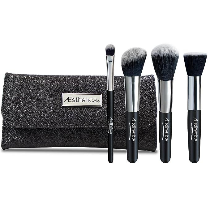 Elevate your beauty regimen with Aestica Cosmetics' 4-piece synthetic brush set, the ultimate ensemble for flawlessly applying everything from powder to foundation, and mastering the art of contour and highlight.