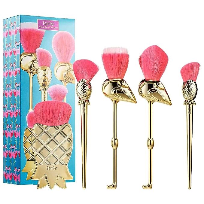 Elevate your beauty regime with the exquisitely designed Tarte Let's Flamingle 5 Piece Brush Set, a must-have for any makeup enthusiast looking for both charm and performance.