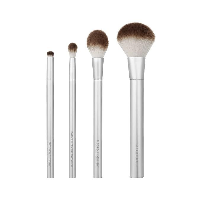 Elevate your beauty routine with the EcoTools Precious Metals Cheek & Eye Highlight Makeup Brush Kit, a premium collection meticulously designed for an impeccable application of eyeshadows, blushes, and powders.