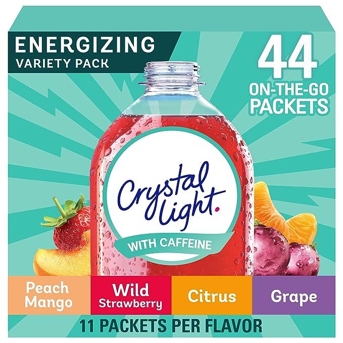 Experience the refreshing and flavorful taste of Crystal Light Energy Citrus, Grape, Peach Mango, & Wild Strawberry Powdered Drink Mix Singles Variety Pack. This popular choice comes with 44 individual packets, making it convenient for on-the-go consumption.