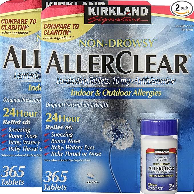 Get fast relief from common allergy symptoms with Kirkland Signature Non-Drowsy Allerclear Loratadine Tablets. These over-the-counter tablets are packed with 10mg of loratadine, a potent antihistamine that tackles sneezing, runny nose, itchy eyes, and throat or nose itching.