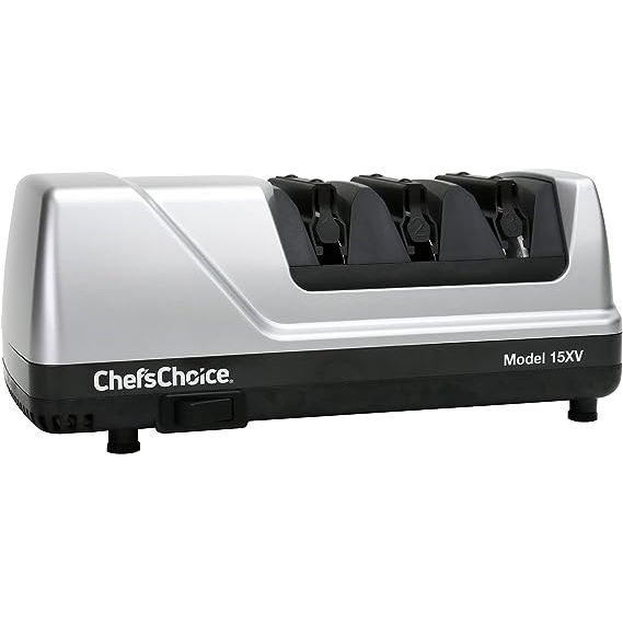 The Chef'sChoice 15 Trizor XV EdgeSelect Professional Electric Knife Sharpener is a top-of-the-line tool designed to restore the sharpness of both straight and serrated knives. Crafted in the United States, this device features a patented sharpening system that utilizes diamond abrasives, ensuring precision and durability.
What sets this sharpener 