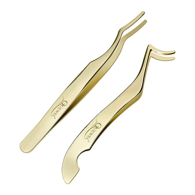 If you're a fan of false eyelashes, then the QUEWEL Lash Applicator Tool is a must-have in your makeup kit. This handy tool comes in a set of 2 eyelash cluster tweezers, one with a curved design and the other with a straight shape, both made of high-quality stainless steel. 
With these tweezers, applying false lashes becomes a breeze.