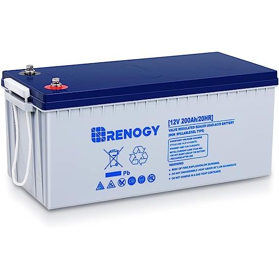 Introducing the Renogy 12V 200AH Rechargeable Deep Cycle Hybrid Gel Battery, a powerful and versatile energy storage solution designed to meet the power needs of various applications. Whether it's for solar power systems, wind energy systems, RVs, marine applications, camping trips, uninterruptible power supplies (UPS), wheelchairs, or trolling mot