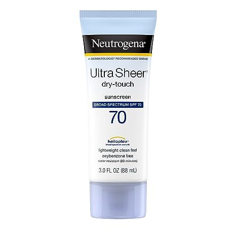 Introducing the Neutrogena Ultra Sheer Dry-Touch Non-Greasy Sunscreen in a convenient travel size bottle.