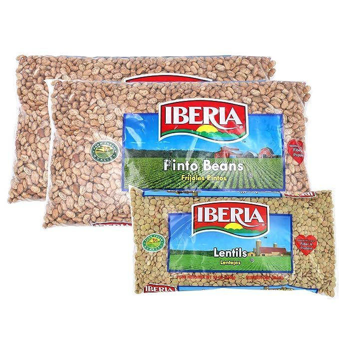 Iberia offers a convenient solution for all your legume needs with their popular selection of Pinto Beans and Lentils. The 4 lb. pack of Iberia Pinto Beans comes with two bags, while the Iberia Lentils are neatly packaged in a 12 oz. size. These legumes have long been favored in Latin American and Southwestern cuisines, and for good reason.

Pinto beans, with their distinctive reddish-brown appearance, are small and oval-shaped. They boast a creamy texture and a delightful hint of nuttiness, which makes them a versatile addition to a wide range of recipes. When you choose Iberia Pinto Beans, you can rest assured that you're getting the best quality and freshness. With their high dietary fiber, protein, and essential nutrients like iron and potassium, these beans are not only delicious, but also highly nutritious. From chili to refried beans and soups, pinto beans can be used as a protein-packed ingredient or enjoyed as the star of the dish.

In comparison, Iberia Lentils are small lens-shaped legumes that come in a convenient 12 oz. package. These lentils are celebrated worldwide for their earthy flavor and impressive nutritional benefits. They are a fantastic source of plant-based protein and fiber, making them an ideal choice for vegetarians and vegans. Iberia Lentils are carefully grown and harvested at their peak freshness, ensuring you receive the finest quality product. Their versatility shines through in a variety of dishes, whether it's a hearty soup, flavorful stew, refreshing salad, or satisfying side dish. Additionally, lentils cook quickly, making them a time-saving option for those seeking healthy meals in a hurry.

Iberia Pinto Beans and Iberia Lentils are must-have pantry staples that offer a nutritious and wallet-friendly source of protein, fiber, and essential nutrients. These legumes are perfect for anyone aiming to make healthier choices and incorporate more plant-based options into their diet. Elevate your culinary creations with the flavorful and versatile choices provided by Iberia's range of legumes.