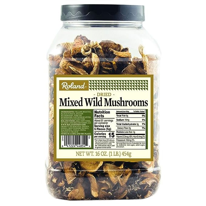 Indulge in the delightful and versatile Dried Mixed Wild Mushrooms from Roland Foods. Imported with care, these specialty mushrooms come in a convenient 16-ounce package, perfect for all your culinary needs. With an extended shelf life, you can ensure these dried mushrooms stay flavorful and fresh, making them a practical addition to any pantry.