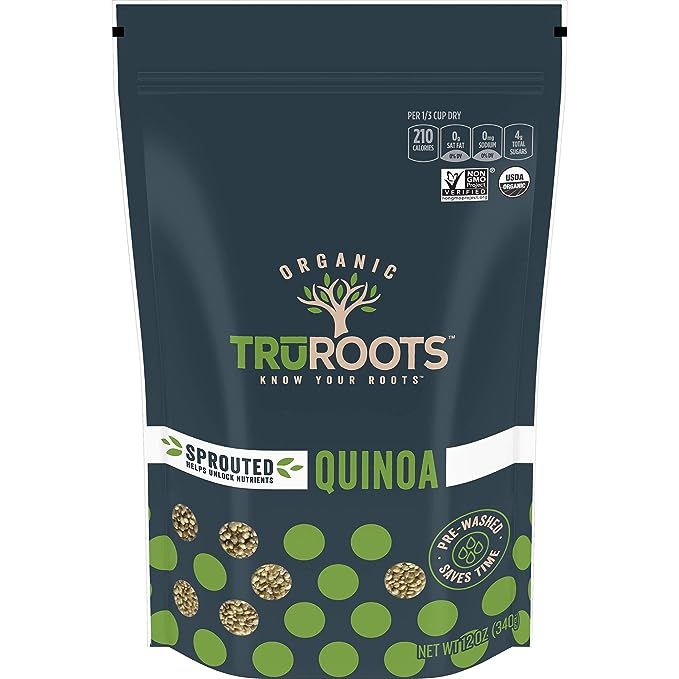 TruRoots Organic Sprouted Quinoa is a popular food product that comes in a 12-ounce packaging. This particular variant of quinoa is certified by the United States Department of Agriculture (USDA) as organic, which means it is made without the use of synthetic pesticides, genetically modified organisms (GMOs), or other artificial additives.