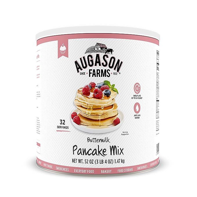 Augason Farms Buttermilk Pancake Mix is a crowd-favorite food product that comes in a generously sized can, weighing an impressive 3 pounds and 4 ounces.