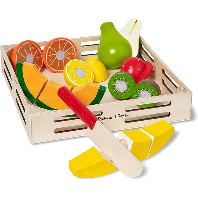 The Creative Cutting Fruit Set by Melissa & Doug is a must-have play-food set for young children. With its 17 beautifully painted pieces and realistic details, this set is designed to spark imaginative play.