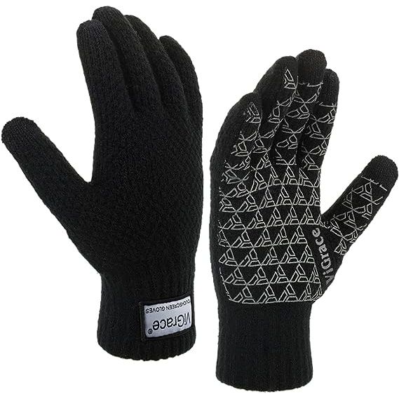 1 ViGrace Winter Warm Touchscreen Gloves for Men and Women Touch Screen Fleece Lined Knit Anti-Slip Wool Glove