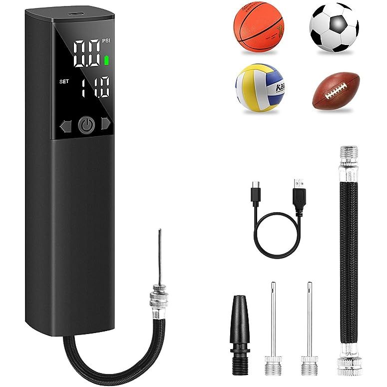 1 BOMPOW Electronic Inflator for Sports Balls with LCD Screen, suitable for Soccer Basketball Volleyball Rugby, includes Needles Attachments