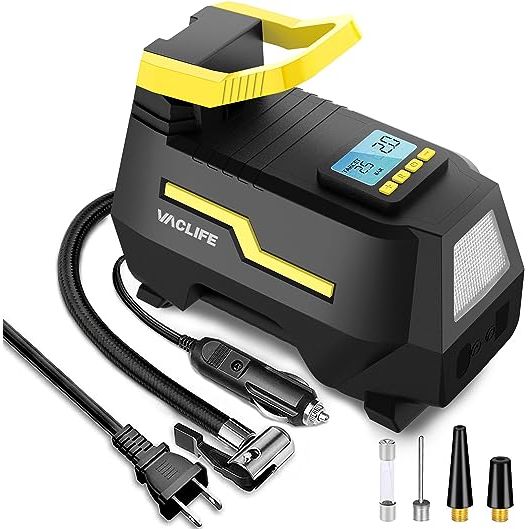 Introducing the VacLife Tire Inflator - a versatile and reliable product designed for both home and travel use. Equipped with both 12V car lighter plugs and 110V family sockets, this tire inflator is suitable for a wide range of situations.