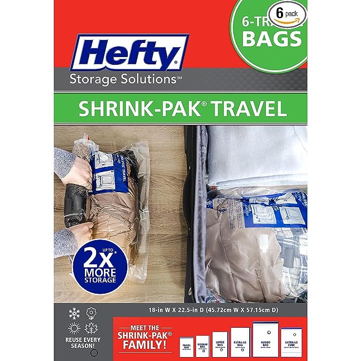 Introducing the Hefty Shrink-Pak: 6 Large Travel Storage Bags - the ultimate solution for organizing and maximizing space when packing bulky items like comforters and blankets. Whether you're a frequent traveler or need to optimize your closet space, these storage bags are a game-changer.
Designed with convenience in mind, the Hefty Shrink-Pak is s