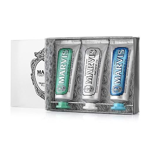 1 Marvis Travel Toothpaste, Refreshing Aquatic, Whitening Peppermint, Classic Strong Mint, 6 oz.