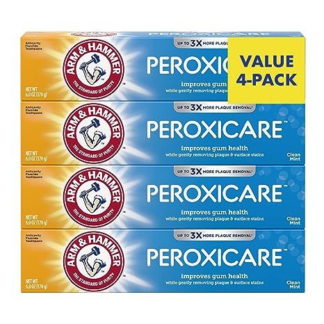 Arm & Hammer Peroxicare Toothpaste is an exceptional oral care product designed to enhance gum health. Developed by the trusted brand Arm & Hammer, this toothpaste comes in a convenient 6.0 oz pack of four, providing long-lasting freshness and essential dental benefits.