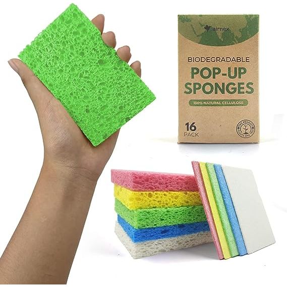 Introducing Airnex's 100% natural and multipurpose cleaning sponge, a powerfully effective solution for all your cleaning needs. Made from natural cellulose extracted from wood pulp, this biodegradable sponge is not only eco-friendly but also heavy-duty, making it perfect for a variety of chores around the house. Whether you need to scrub dishes, c