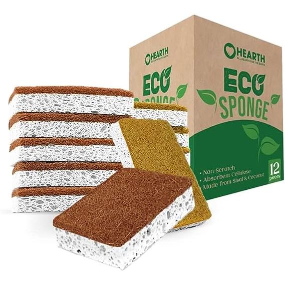 Introducing the Hearth eco-friendly sponges for dishes, the optimal cleaning solution for your home! Made from 100% plant-based materials, these natural sponges are not only safe for the whole family, but also kind to the environment. Say goodbye to pollution caused by regular plastic-filled sponges, and switch to our biodegradable and non-toxic op