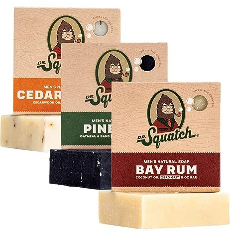 Experience the timeless tradition of bar soap with Dr. Squatch's All Natural Bar Soap for Men - 3 Bar Variety Pack. Embrace the growing trend towards all-natural and organic personal care products without compromising on quality or performance.
Indulge your senses in three distinct scents: Pine Tar, Cedar Citrus, and Bay Rum.