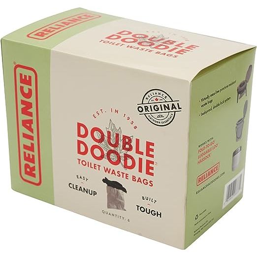 PRACTICAL: Reliance DOUBLE DOODIE Toilet Waste Bags are the ideal waste solution. It’s two bags in one. The black interior bag contains the waste and the gray exterior zip lock bag adds a second layer of durability and reliabilitySIMPLE SET UP: Unfold and unzip the grey exterior bag, gently pull out the black inner bag and place over or under your 