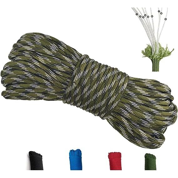 MATERIAL: Umbrella rope is made of 9-Inner Strands high-strength polyester,each of which consists of 3 layers of twisted yarn, tested up to 650lb,tightly woven, clear particles, non-slip and wear-resistant, waterproof and sunscreen,and anti-aging is stronger than polypropylene fiber.